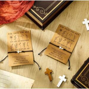 Silver Cross on Adjustable Leather Bracelet